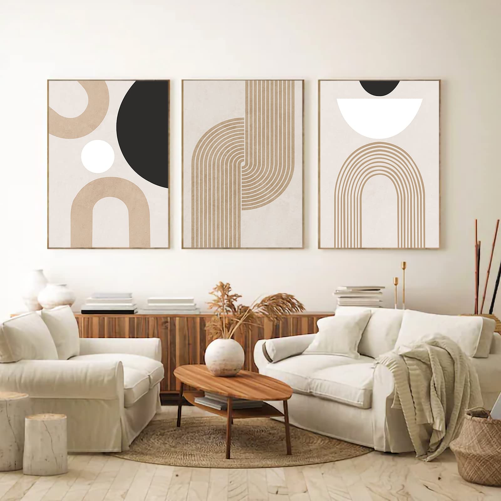 Set 3 Poster Su Tela 30x40 Cm – Arte Moderna Astratta Beige – Decorazione Boho Senza Cornice – Per Soggiorno, Camera Da Letto
