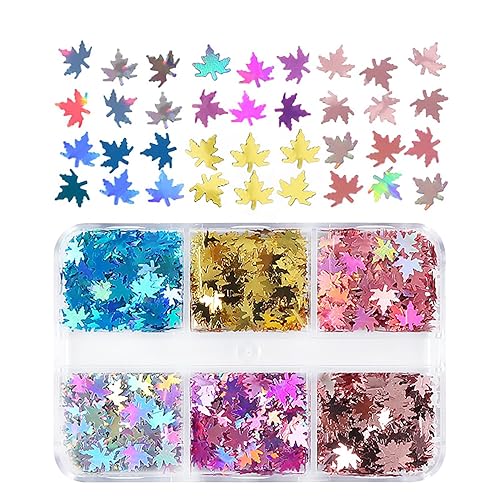 Miniatura 6 de Brillo de uñas de hoja de arce, 6 rejillas, lentejuelas de otoño, arte de uñas holográfico de Acción de Gracias, lentejuelas láser 3D, copos de