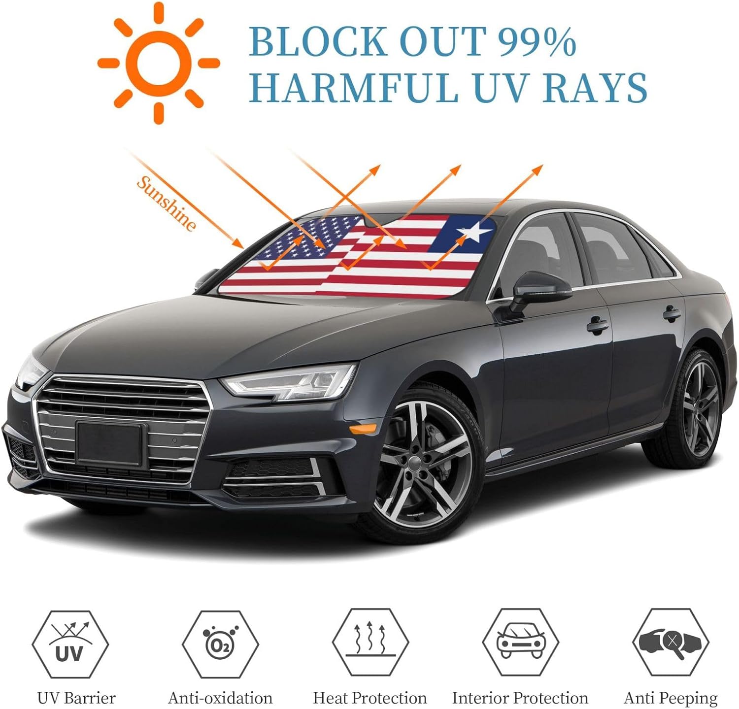 America Liberia Friendship Flag Foldable Car Windshield Sunshade Blocks Heat and Sun Glare Uv Rays