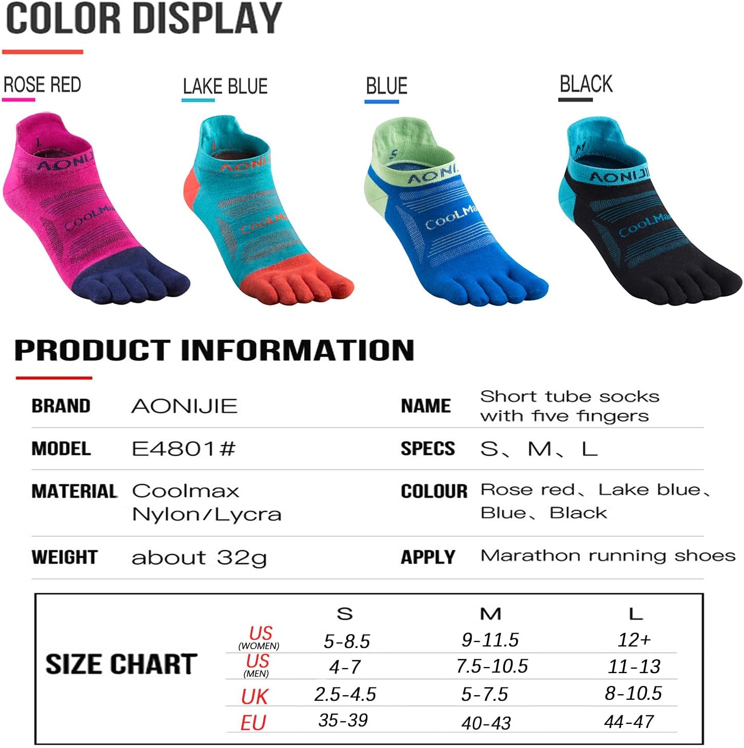 Toe Socks Cool-max Running Socks for Men Women 3 Pairs Athletic Breathable Five Finger Socks