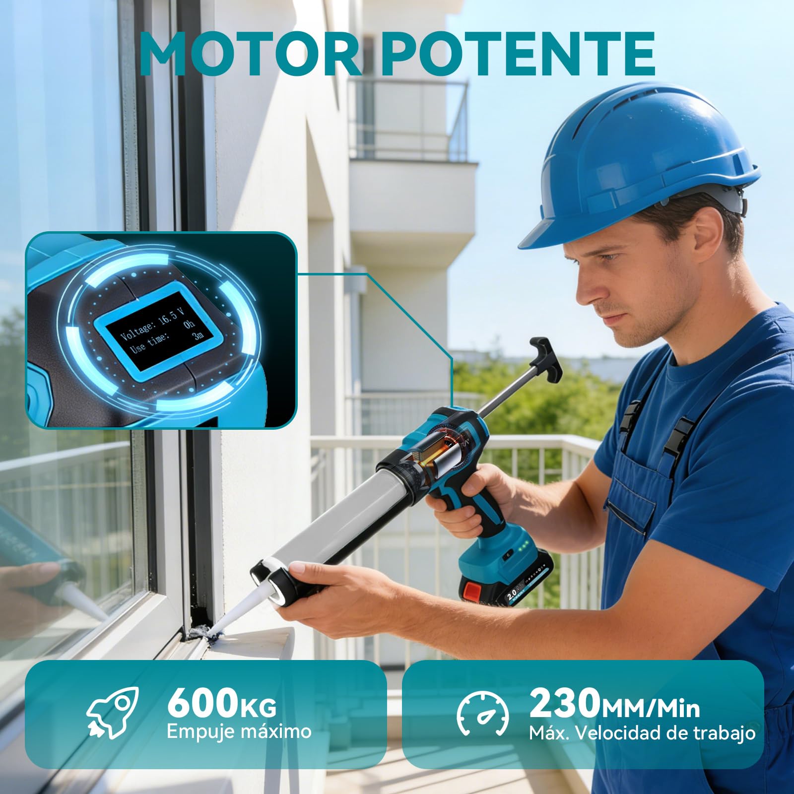 Yofidra Pistola de silicona con batería de 2 baterías de 2,0 Ah, 6 velocidades, 16 boquillas, juego de herramientas de sellado de silicona, luz LED, jeringa de silicona, batería para cartuchos de 300