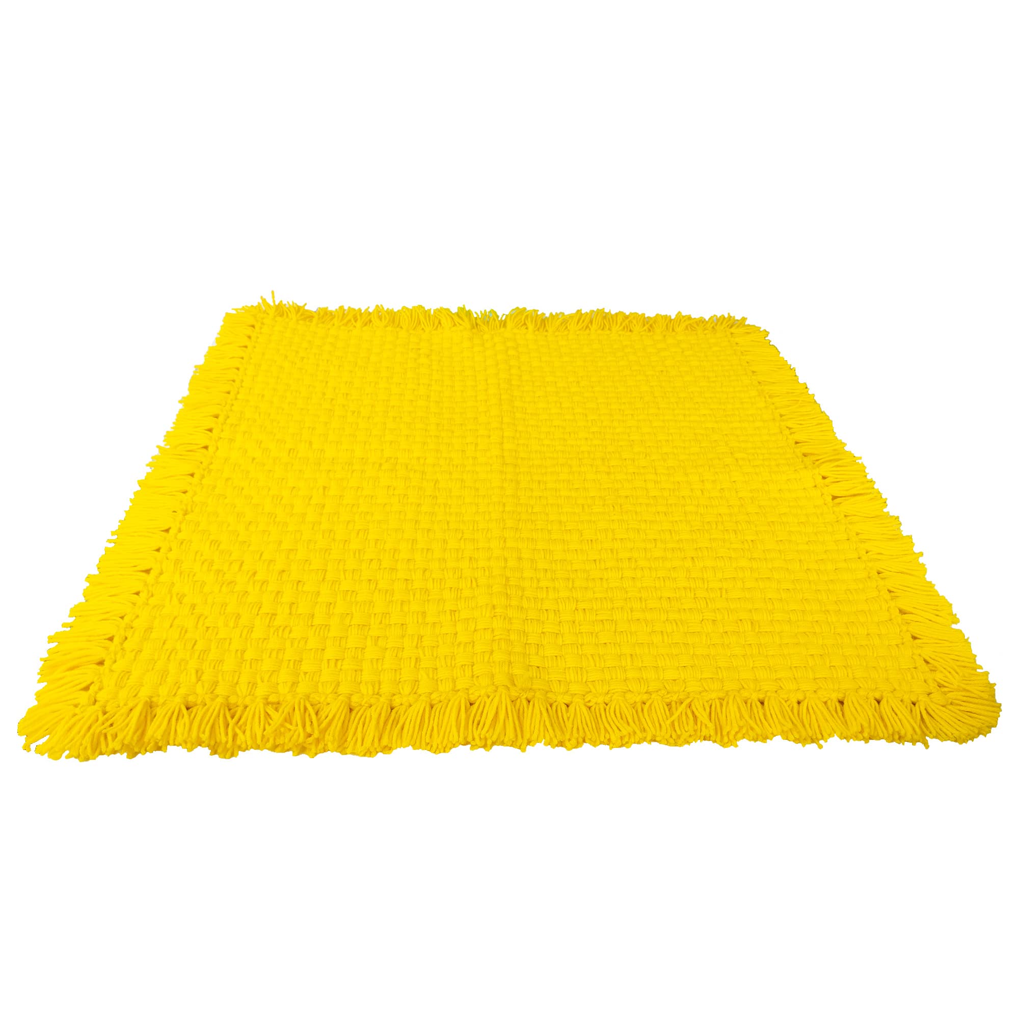 Woolen Puja Aasan Mat for Prayers - Handmade Decorative Pooja Mat 21 x 22 inch (Mint Yellow)