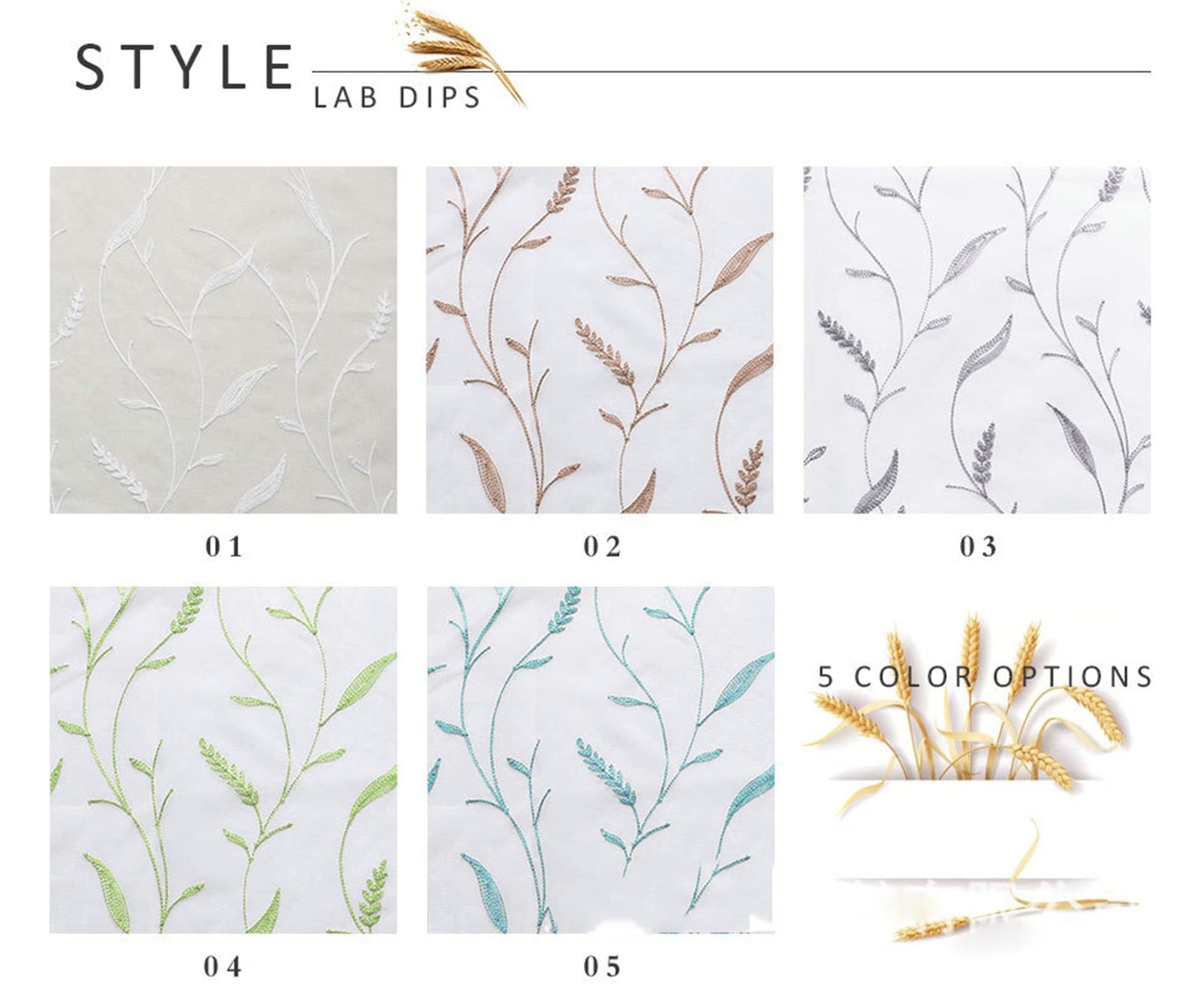 Aeici Cortinas Salón Visillo Cortina Ventana Moderna 132 x 183 cm Cortina 2 paneles Bordado Orejas de Trigo Varilla de Bolsillo, Algodón Poliéster, Blanco