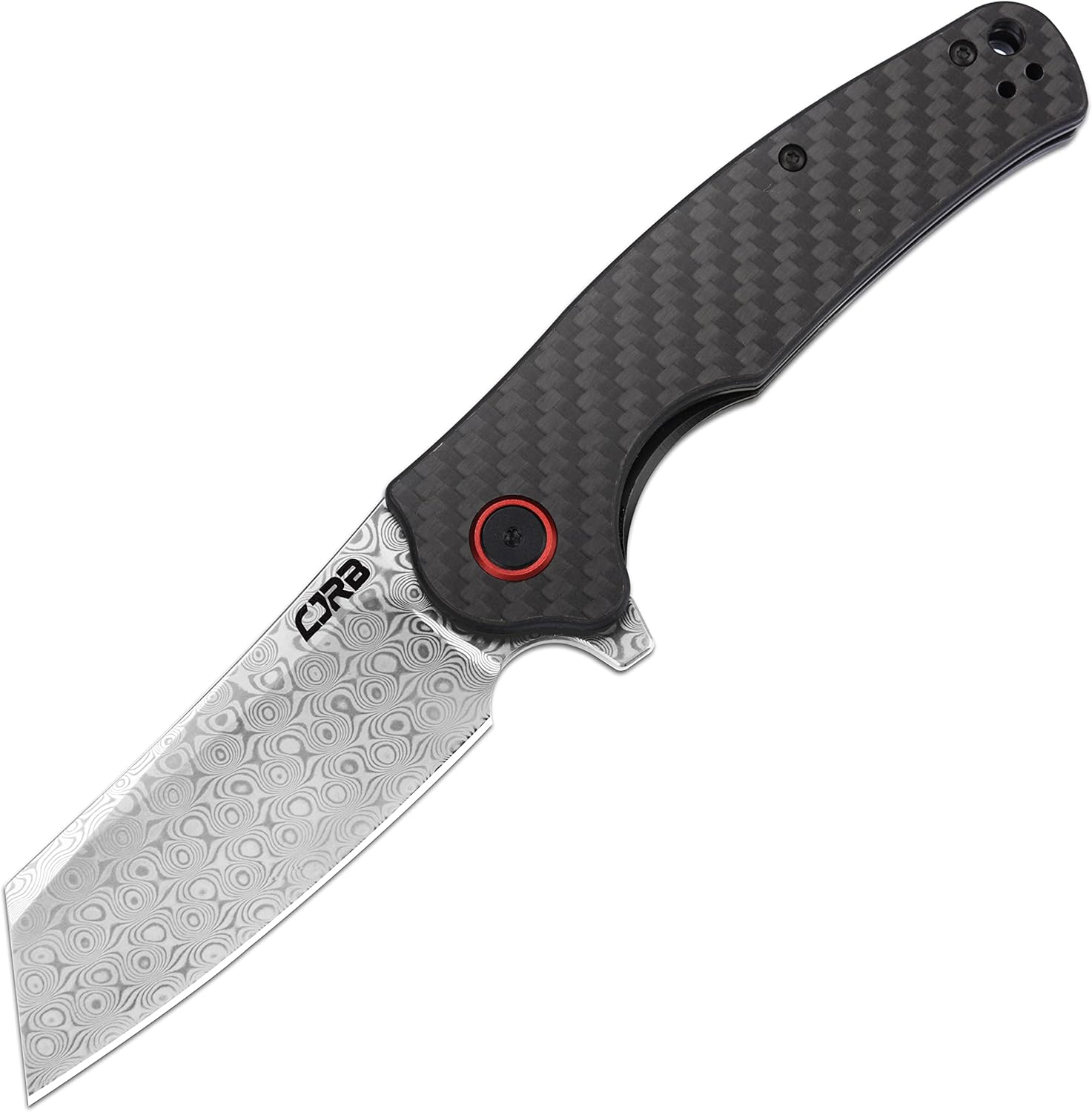 CJRB Damascus Pocket Knife for Men, 3.43" Folding Knife with Carbon Fiber Handle, Pocket Clip & Flipper Opener for Camping Hiking EDC (J1904)