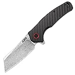 CJRB Crag Folding Pocket Knife, 3.43 Rose Damascus steel Blade Carbon Fiber Handle EDC Knife with Pocket Clip for Men Women Camping Survival Hiking, Damascus (J1904)