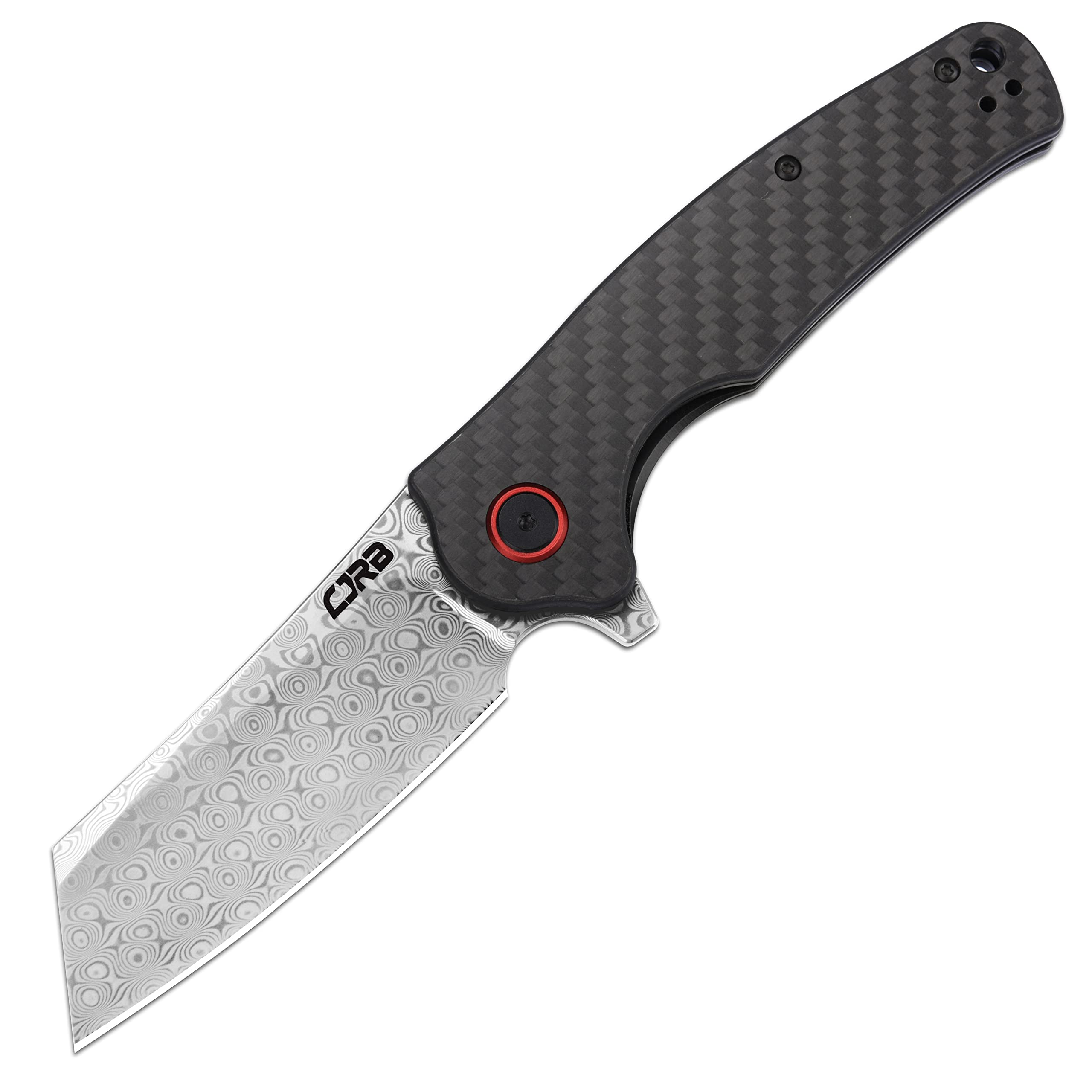 CJRB Crag Folding Pocket Knife 3 43 Rose Damascus steel Blade Carbon Fiber Handle EDC Knife with Pocket