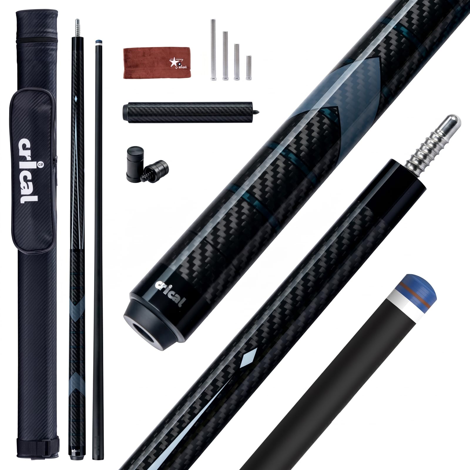 CRICAL カーボンファイバー プールキュー CL-01 Crical】CL-01 Carbon Fiber Pool Cue Stick with 12.5mm Tip Low