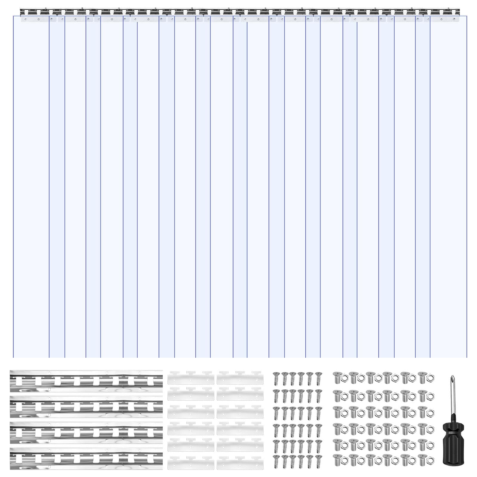 VEVOR Clear PVC Strip Curtain, 84 in Height x 72 in Width x 0.08 in Thickness, 12 PCS Walk in Freezer Cooler Curtain Strips, Smooth Waterproof Plastic Door Strips for Warehouse, Freezer, Garage Doors