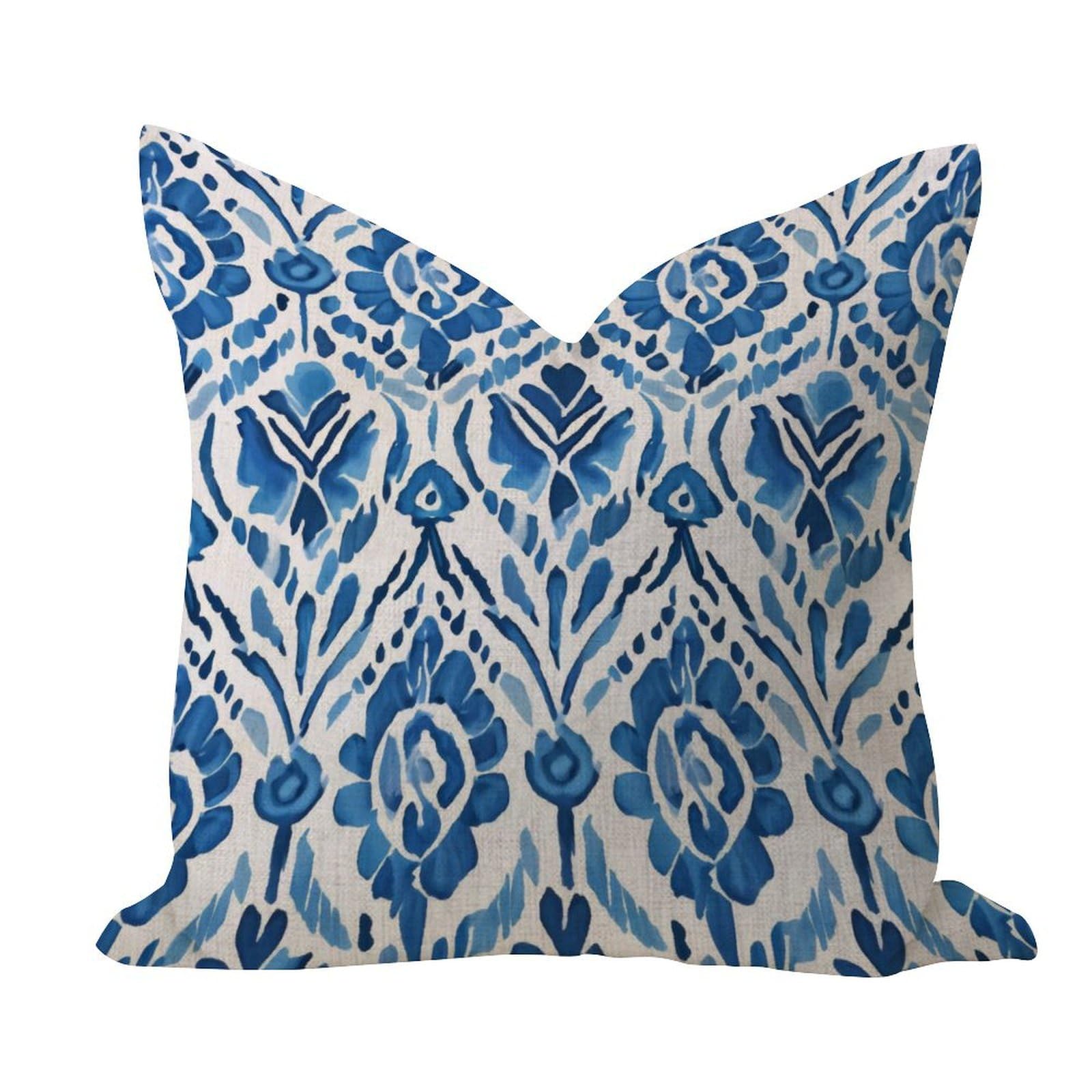 WSDESDEC Comfy' Outdoor Pillow Covers 18x18in Blue And White Ikat Country Pillow Case Accent Chinoiserie Style Accent Holiday Decor Square Linen Pillowcases for Sofa Outside Car