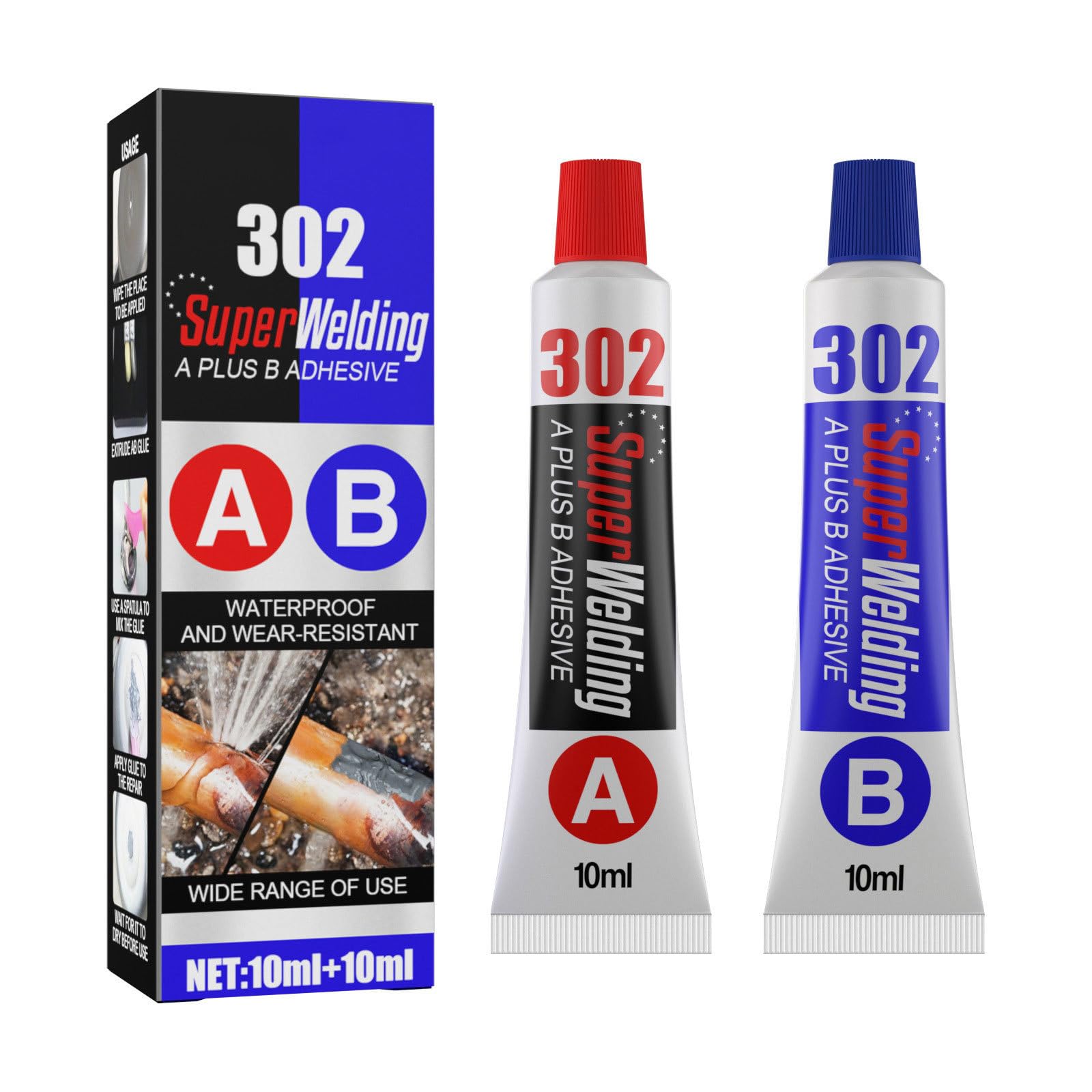 Super Welding AB Strong AB Liquid Metal Weld Paste - All Purpose Repair Glue,Industrial Heat Resistance, 20ML,Waterproof,Heat Resistant,Stainless Steel & Chemical Weld,All-Purpose Metallic Bondin