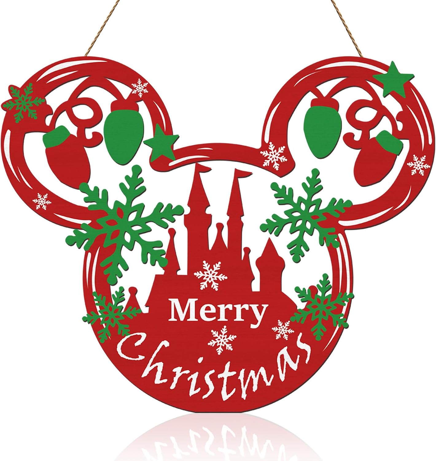 Christmas Door Decorations Mouse Shaped Wooden Xmas Wreaths Holiday Home Décor for Walls,Merry Christmas Welcome Sign for Front Door Windows,Party Supplies Indoor Outdoor