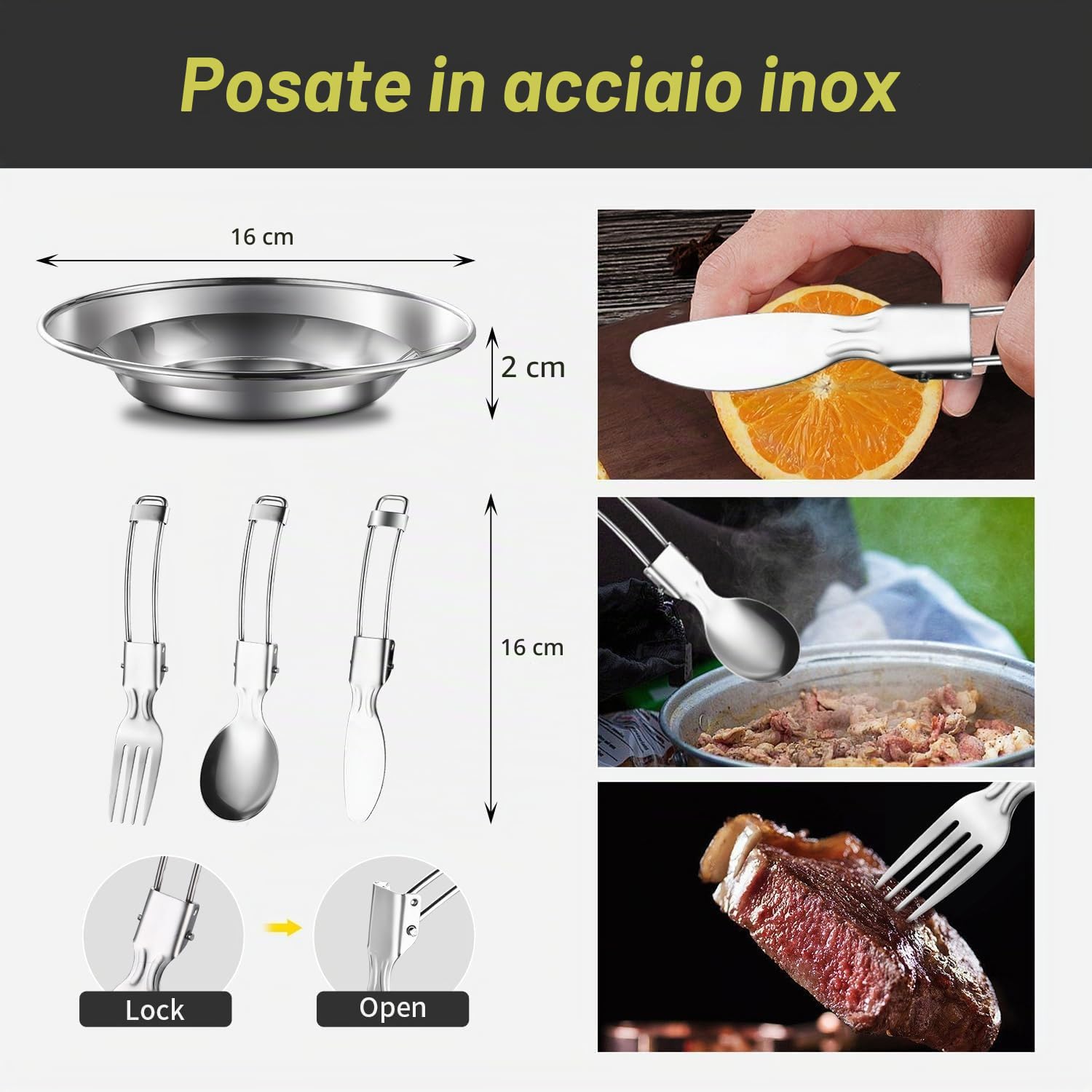 Set di pentole da campeggio, in acciaio inox 304, set di pentole e padella, con bollitore, tazze, piatti, forchette, coltelli, cucchiai per campeggio, attività all'aperto, escursioni, picnic, RVs per
