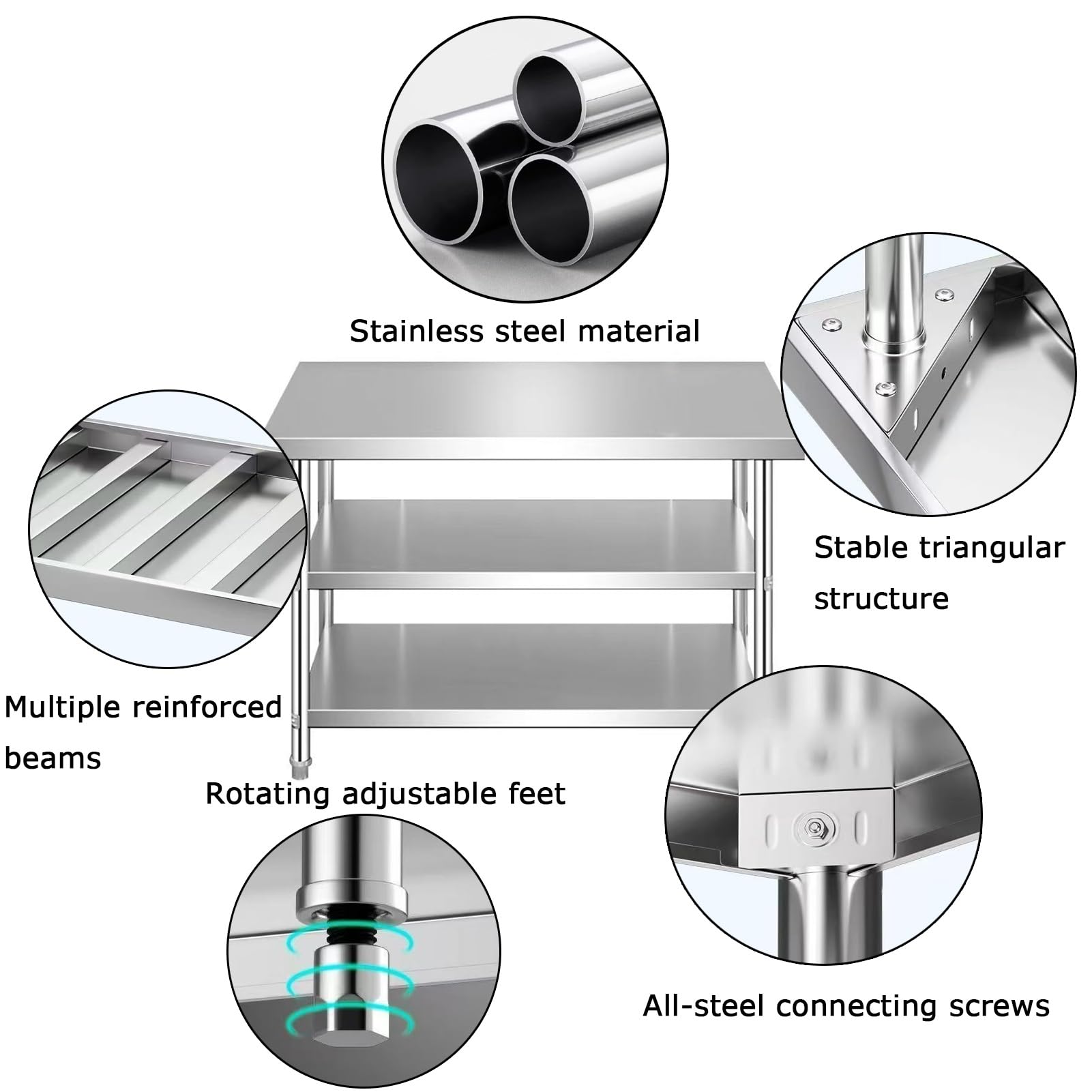 Tavolo da cucina in acciaio inox, isola da cucina professionale in metallo con ripiano inferiore resistente, color argento A, 60 x 40 cm, perfetto per chef domestici e cucine moderne