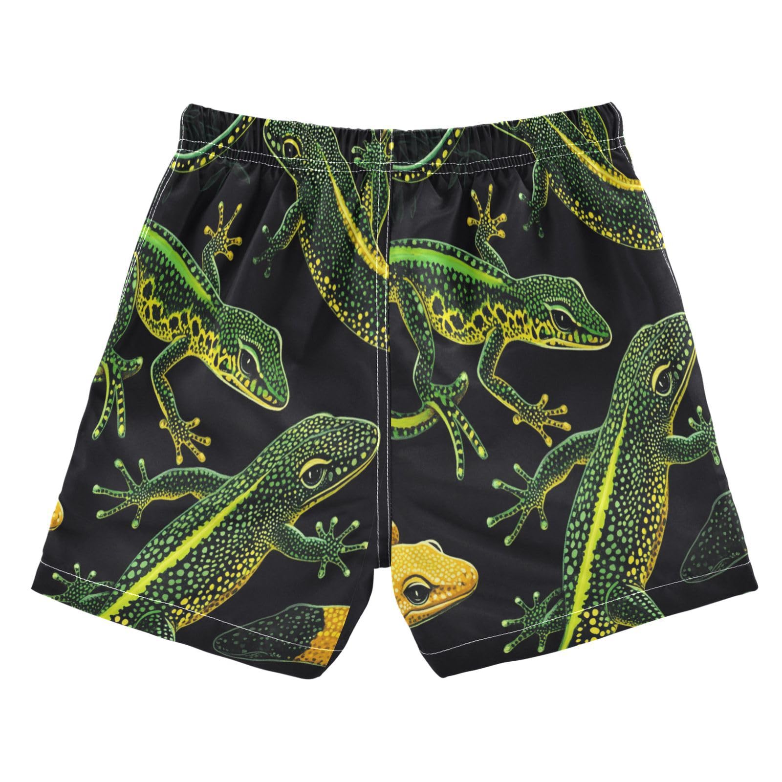 Jucciaco Boys Beach Board Shorts Lizard Yellow Green Cool Quick Dry Swim Trunk Swimwear for Kids
