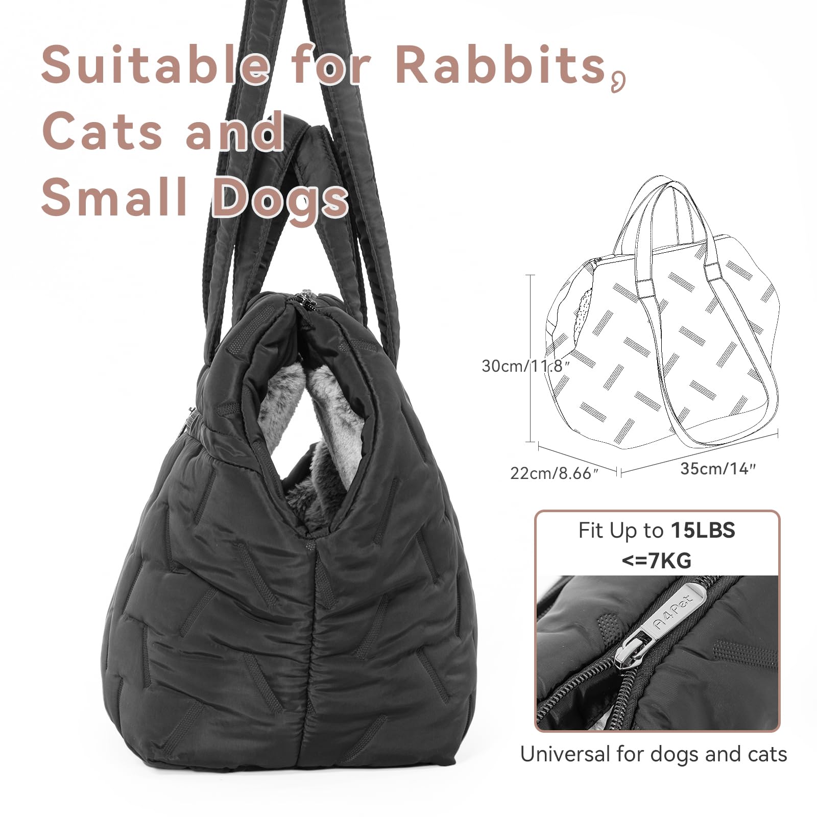 A 4 Pet Bolsa para perros y gatos, lavable con cremallera, bolsa de transporte para perros pequeños y medianos, cachorros, M: 35 x 22 x 30 cm, color negro