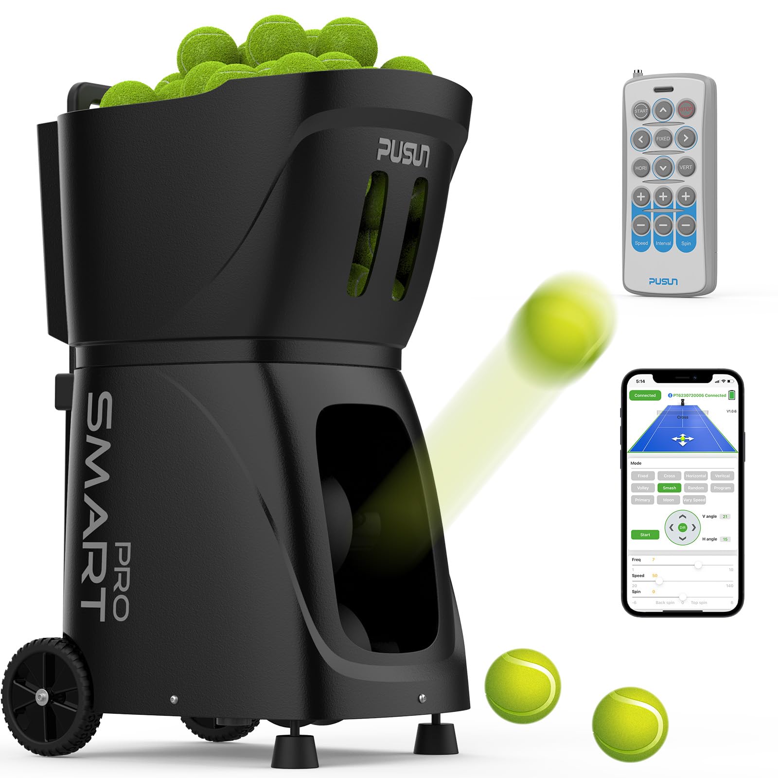 PUSUN PT-MAX C-Máquina Lanzapelotas De Tenis Avanzada | Control App | 28 Puntos Y 26 Modos De Entrenamiento | 140km/h | 5-7 Horas De Batería | Sistema De Entrenamiento Profesional Personal (Blanco