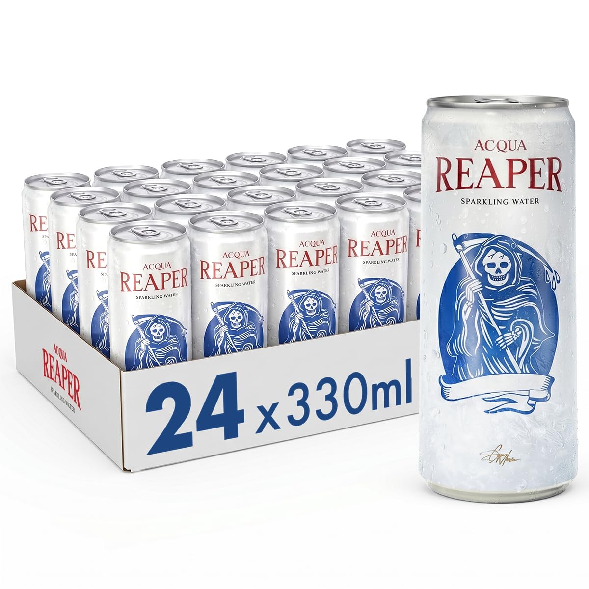Acqua Reaper Sparkling Water 24er Pack | Natürliches Alpenwasser mit Kohlensäure – Sprudel Mineralwasser in Aluminium Getränkedosen (24 x 0,33l Dose) – Ohne Zucker & Inkl. Pfand EINWEG
