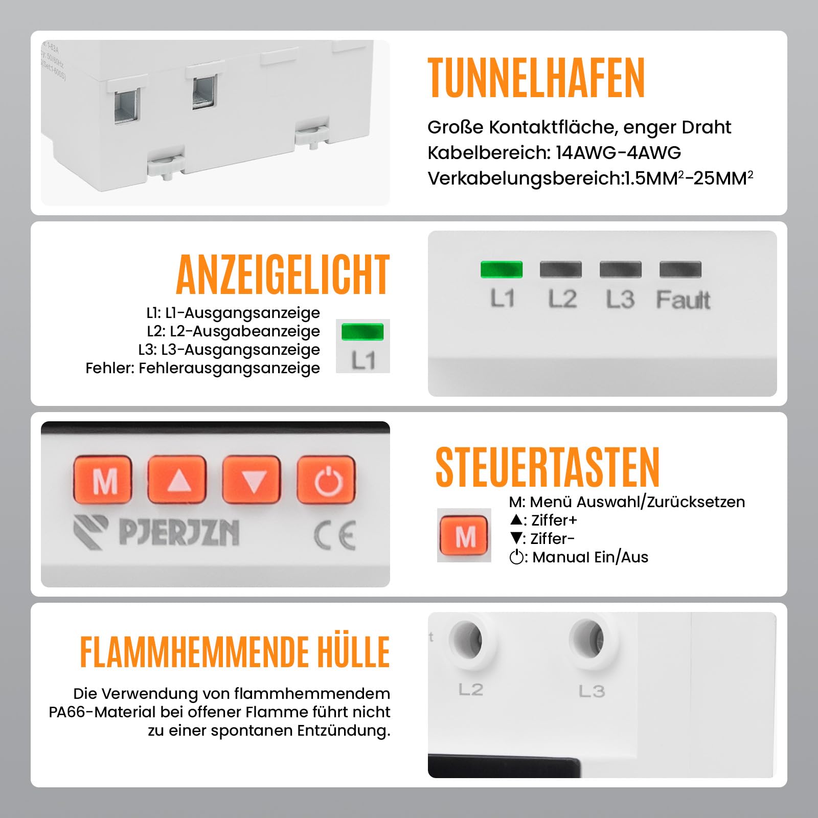 230V Doppelstrom-Automatikumschalter (ATS) - 5-Anzeigen 3-Wege-Stromumschaltung mit Über-/Unterspannungsschutz, Überstromschutz für Netz/Generator/Wechselrichter (63A/100A) (63A)