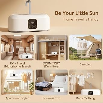 Electric Clothes Dryer, Portable Clothes Dryer Energy-Efficient 2H Quickly Drying 600W Timer UV Sterilization Indoor with Cover Fast Drying for Light Clothes Underwear, White, ABS [Energy Class A]