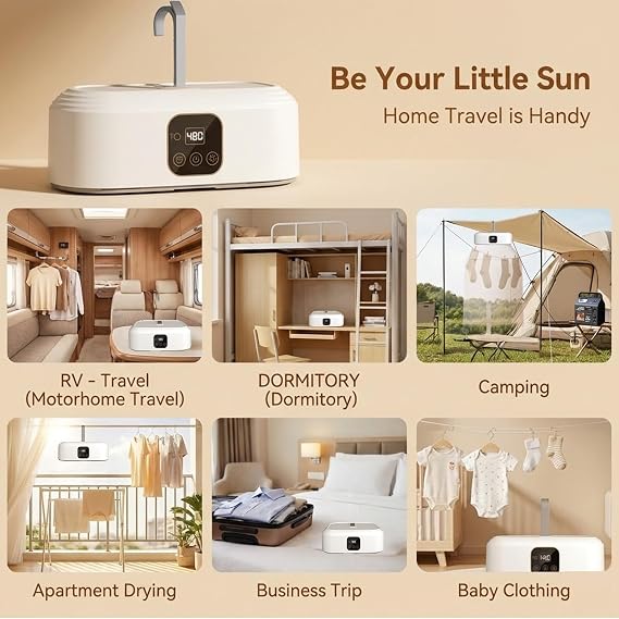 Electric Clothes Dryer, Portable Clothes Dryer Energy-Efficient 2H Quickly Drying 600W Timer UV Sterilization Indoor with Cover Fast Drying for Light Clothes Underwear, White, ABS [Energy Class A]