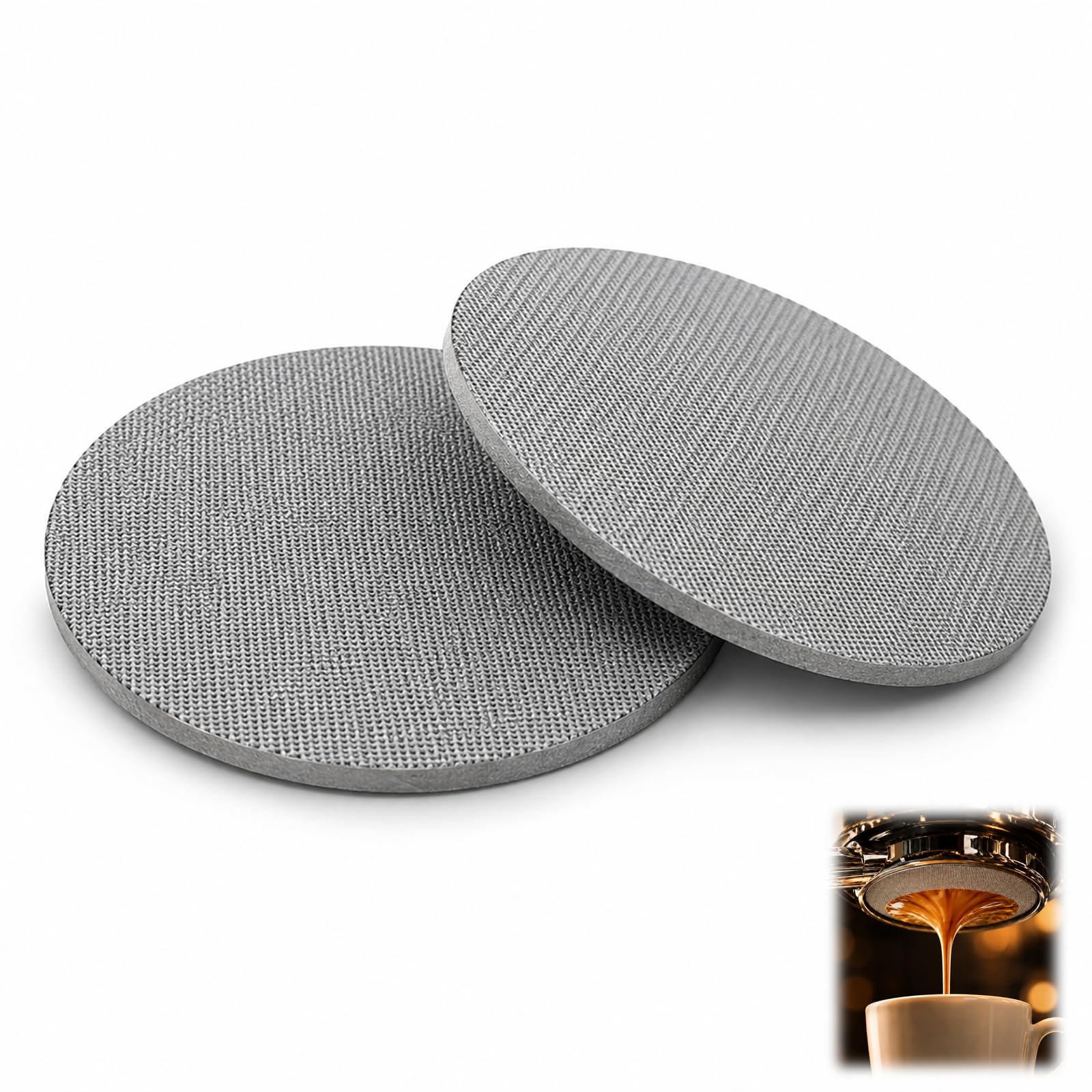 2 Stück Puck Screen 58,5 mm, Puck Sieb, Gesintertes Kaffeesieb 150 μm aus Edelstahl 316, 1,7 mm Wiederverwendbarer Siebträger Filter für Gleichmäßige Extraktion und Saubere Brühgruppe