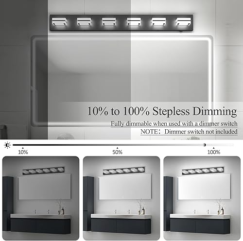 Miniatura 3 de Ralbay Luces de tocador de baño negras con 5 temperaturas de color, regulables, 40.4 pulgadas, acrílico, moderno, mate, negro, para baño, 6 luces