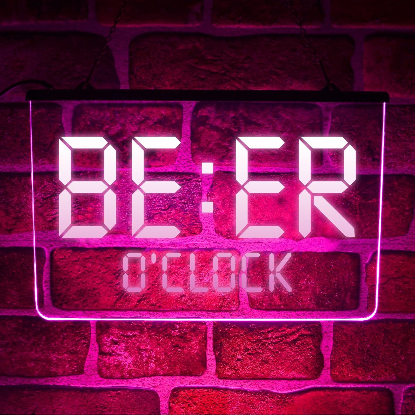 Home Bar Beer O'Clock LED Neon Sign – Multi-colour Party Light-Up Wall Display for Man Cave, Pub or Bedroom – USB Powered (Pink)