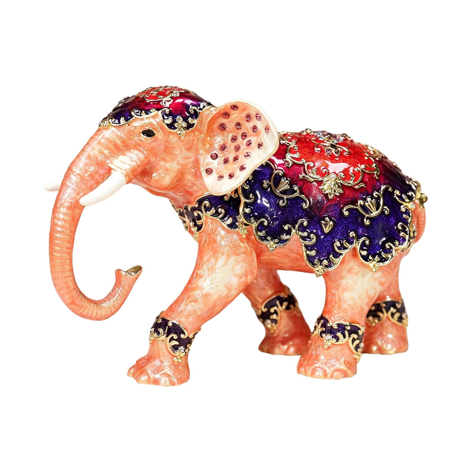 Piceioep Thai Styles Metal Elephant Jewelry Box with Full Diamonds Decoration for Rings and Necklaces Bedroom Decoration Jewelry Container
