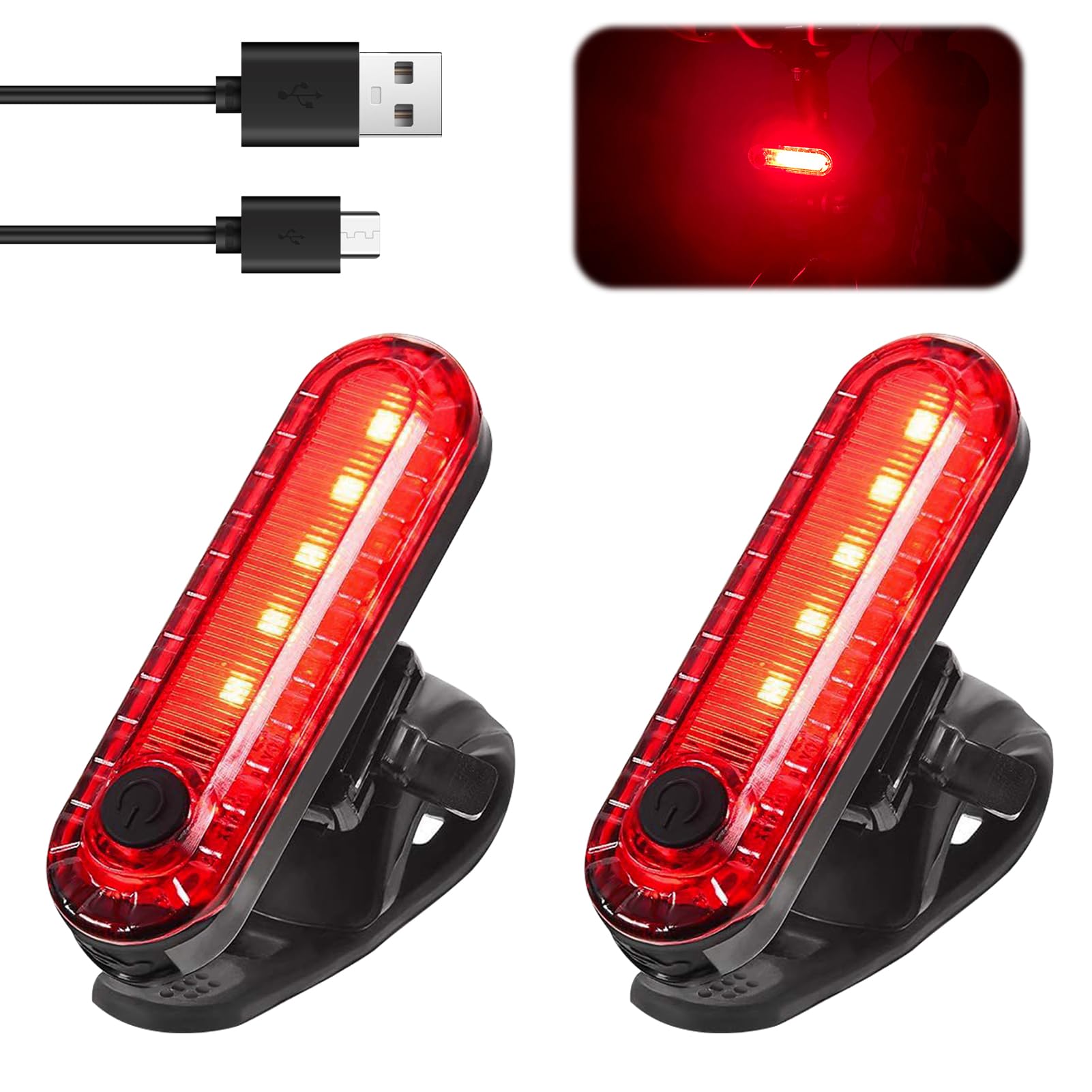 2 Pack LED Rear Bike Tail Light Rechargeable - Ultra Bright/Waterproof Bike Lights Back for Helmet Backpack, Safety Warning Red Bike Light with 4 Modes, Easy Installation & Includ USB Cables