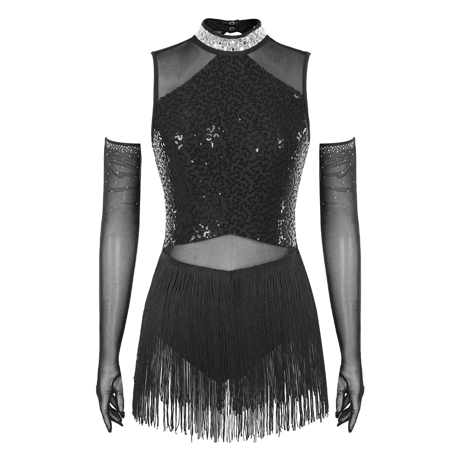 Abito body da ballo latino donna con guanti in rete