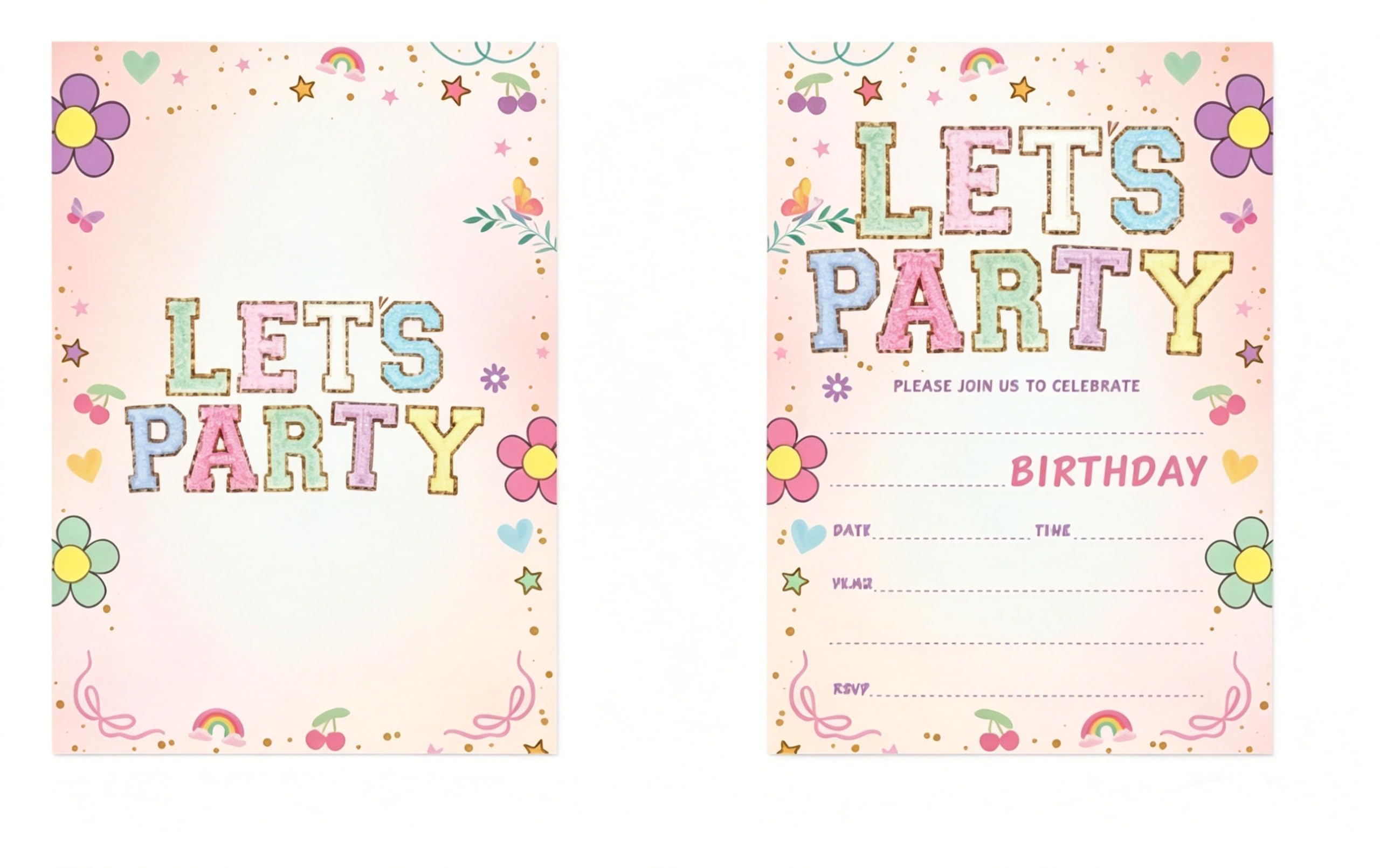 20 Pieces Birthday Party Invitations, Double Sided Kids Birthday Invitation Cards Set, Colorful Design for Girls and Boys, Party Invitations Kids
