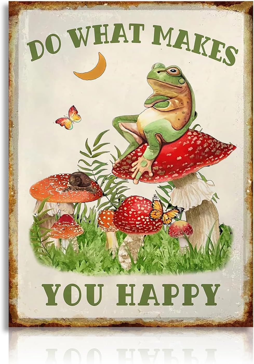 Dazzlewall Motivational Wall Art Poster Funny Frog Sitting On Mushroom Prints, Vintage Frog Wall Poster for Kitchen Bathroom Living Room Decor 12x16 in Unframed