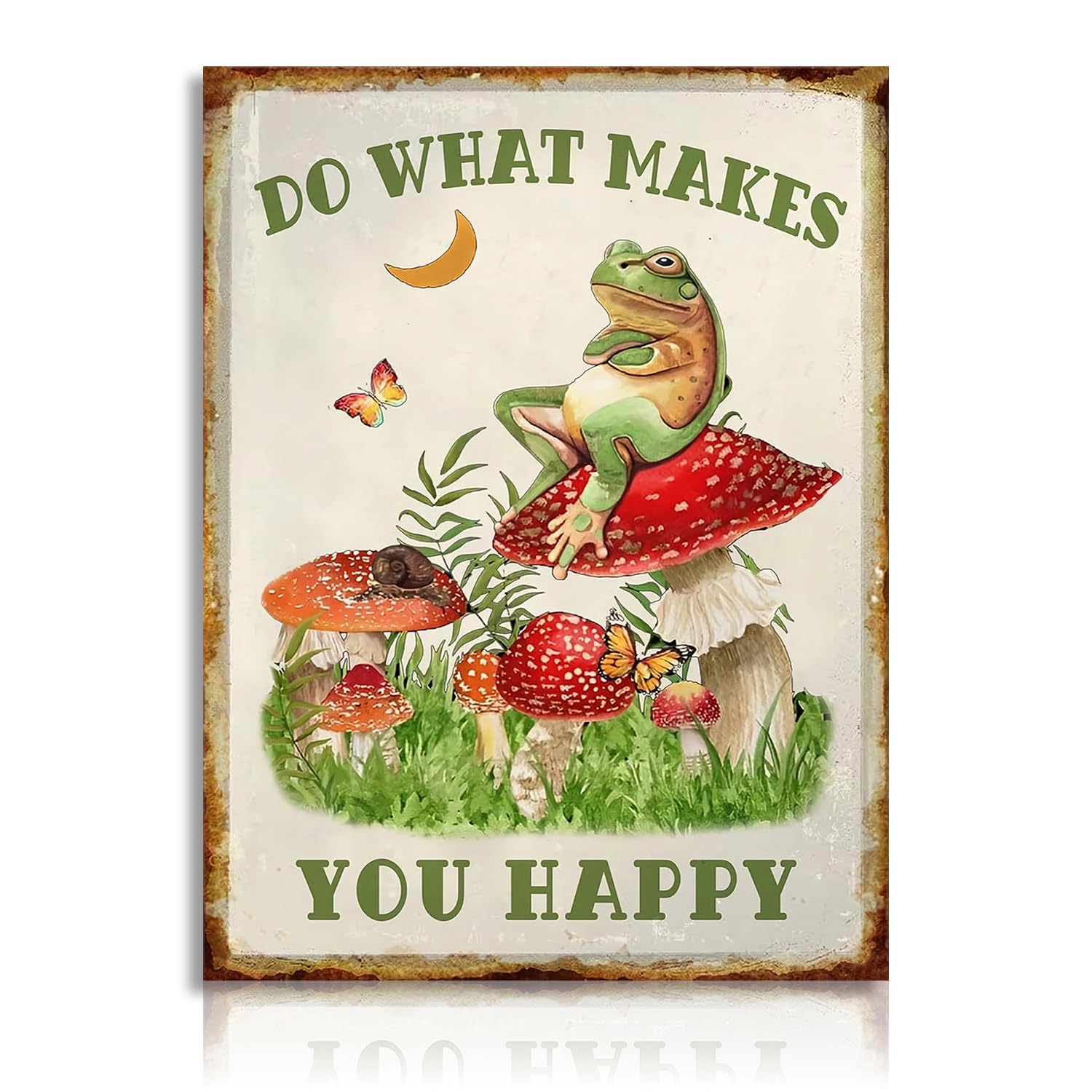 Dazzlewall Motivational Wall Art Poster Funny Frog Sitting On Mushroom Prints, Vintage Frog Wall Poster for Kitchen Bathroom Living Room Decor 12x16 in Unframed