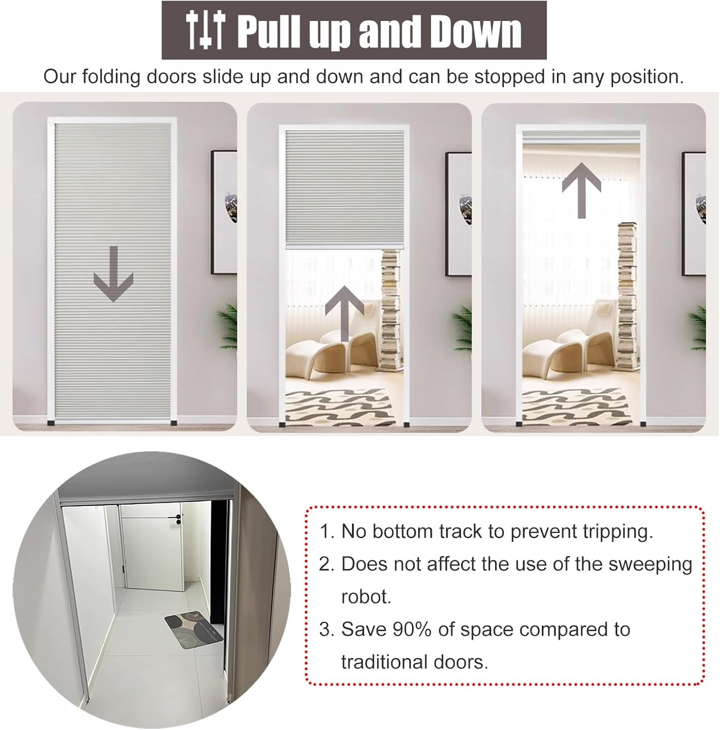 アコーディオンドア 狭いスペースに便利なキャビネット・クローゼット・食器棚用折りたたみ扉、 ドリル不要の室内引き戸、 キッチンワード