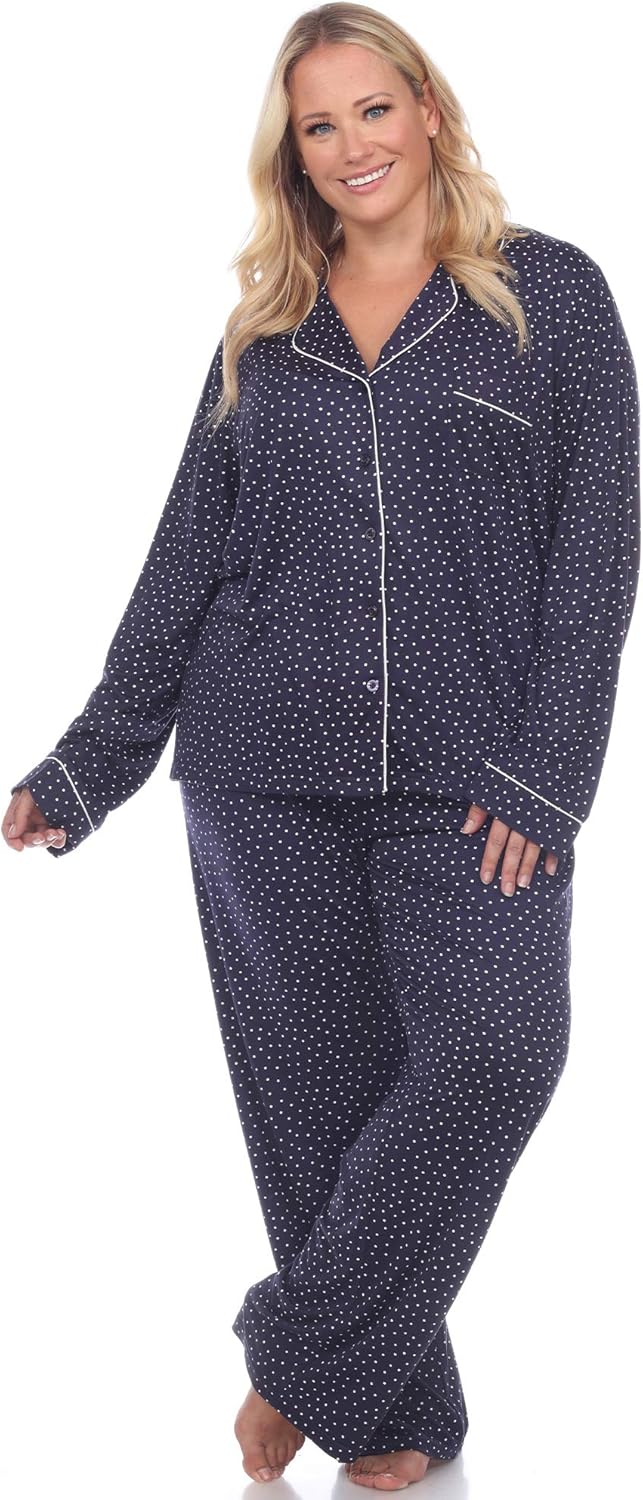 white mark Plus Size Long Sleeve Pajama Set