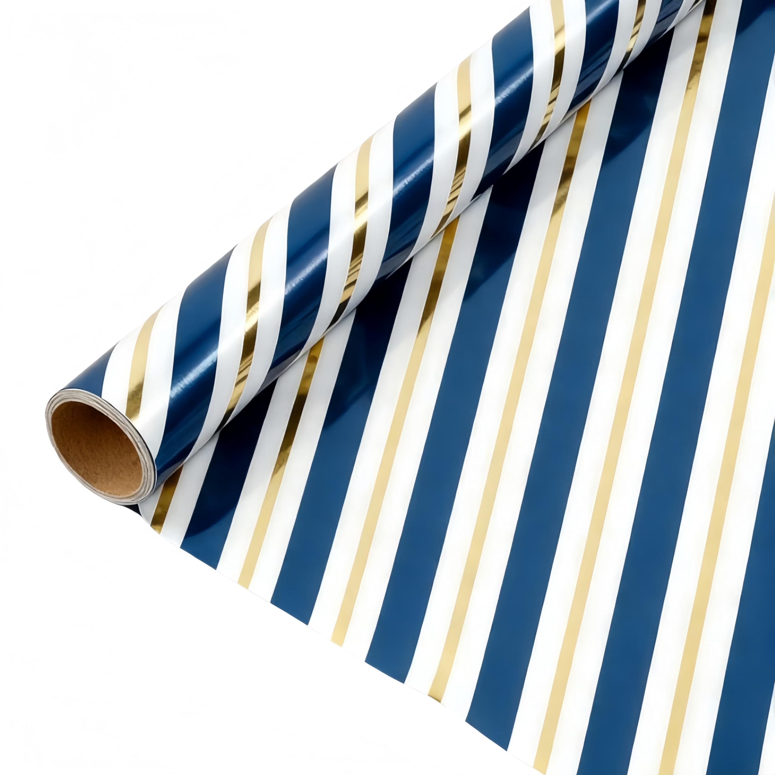 komforbaa Blue and Gold Striped Gift Wrapping Paper Roll, Premium Gift Wrap for Birthday, Wedding, Father’s Day, Graduation, Baby Shower, Metallic Mini Roll Ideas for Men, 17In×10Ft (43cm×3m)