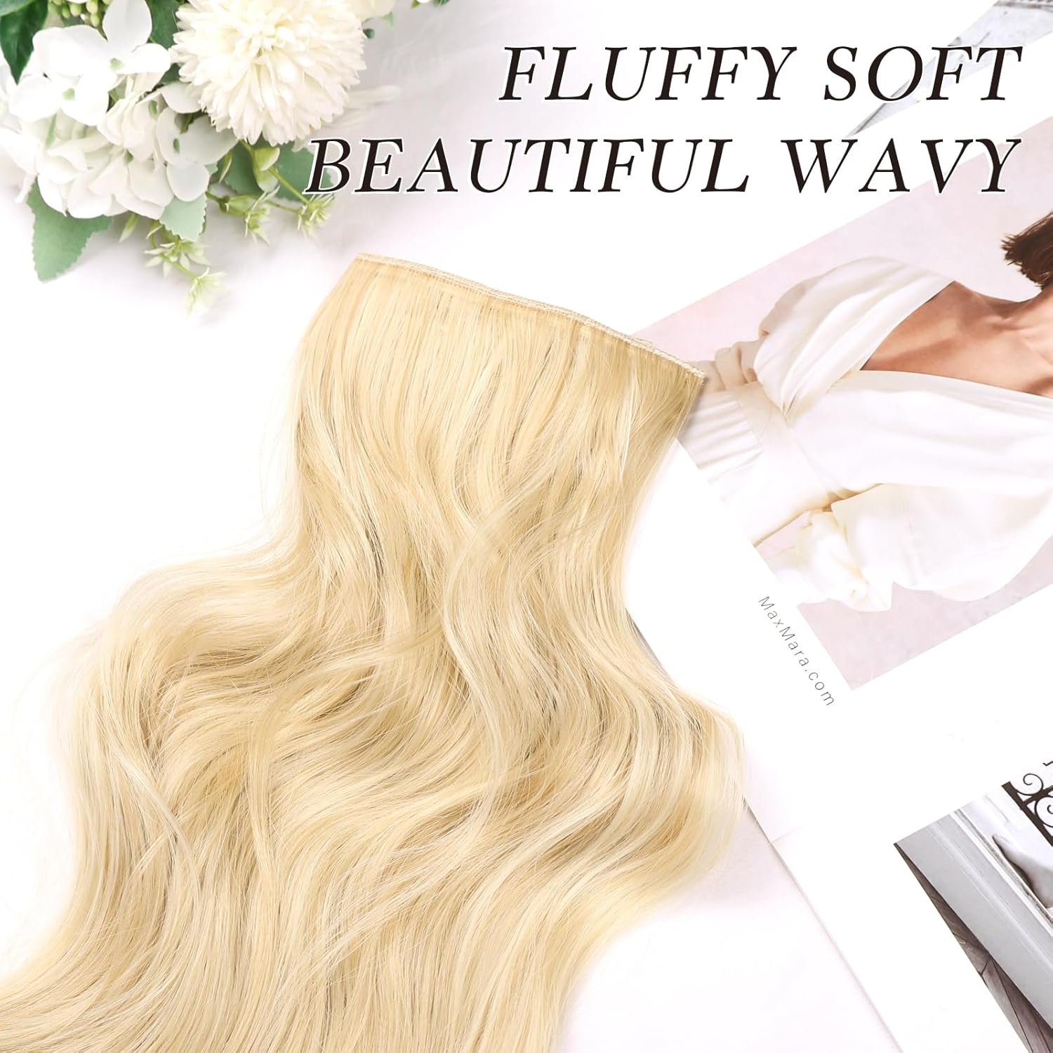 NAYOO Clip in Hair Extensions for Women 14 Inch Short Wavy Curly Blonde Mix Bleach Blonde Hairpieces Full Head Synthetic Hair Hairpieces(6PCS,Blonde Mix Bleach Blonde)