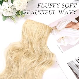 NAYOO Clip in Hair Extensions for Women 14 Inch Short Wavy Curly Blonde Mix Bleach Blonde Hairpieces Full Head Synthetic Hair Hairpieces(6PCS,Blonde Mix Bleach Blonde)