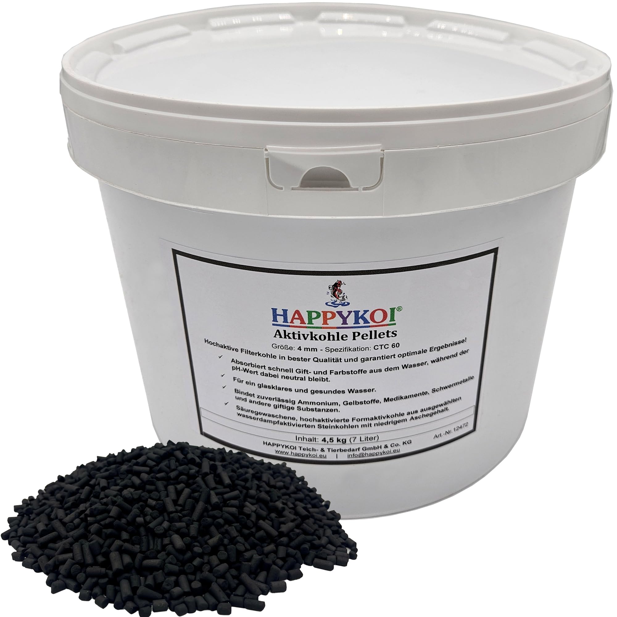 Granulés de charbon actif – Charbon actif hautement actif avec sac filtrant vert – Taille des granulés : 4 mm – Contenu : 4,5 kg (7 litres)