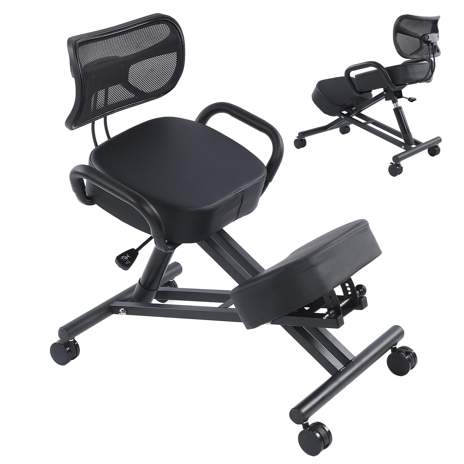 Regulowane, Ergonomiczne Krzesło do Klęczenia z oddychającą skórzaną poduszką podpierającą Plecy dla Lepszej Postawy