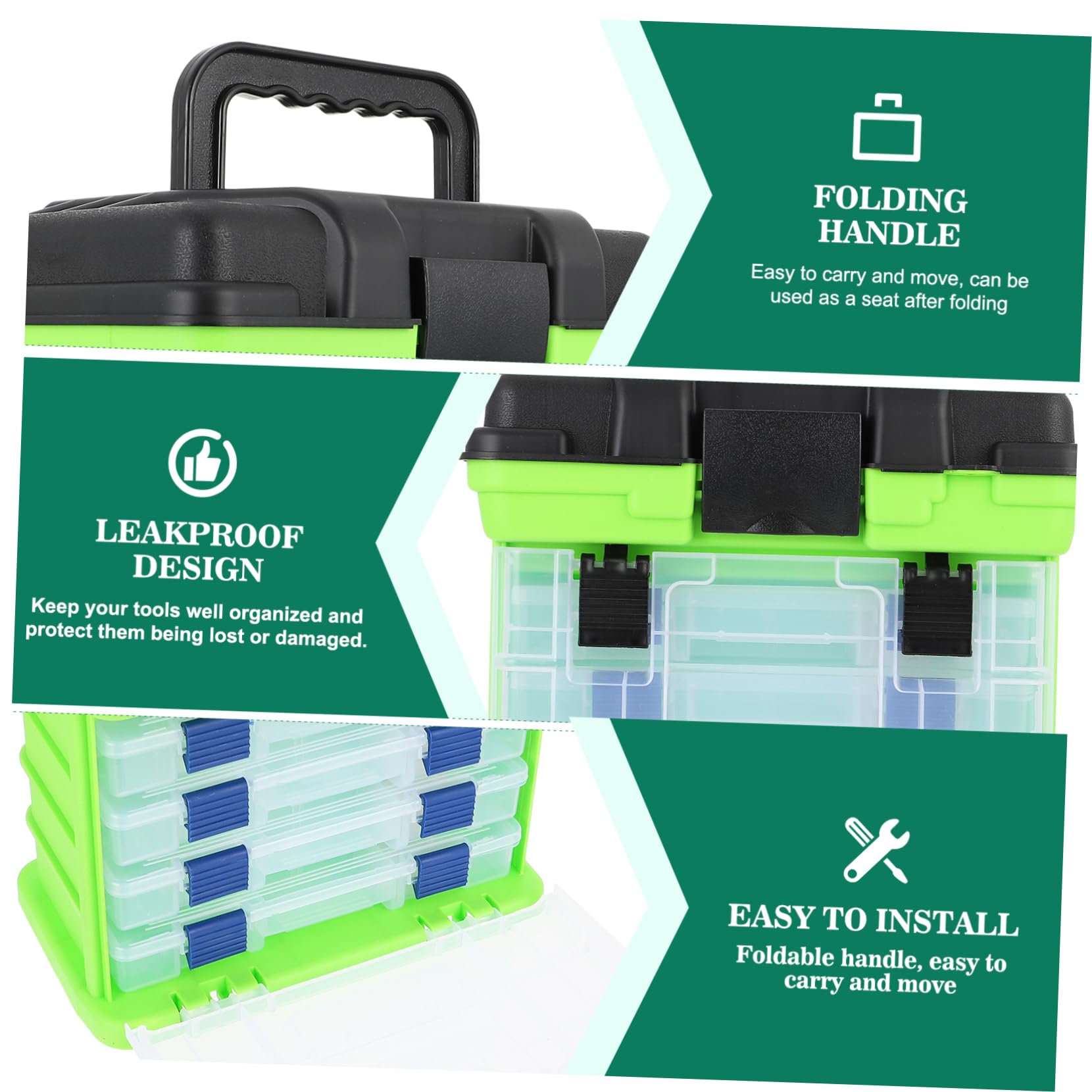 Boîte à Outils pour Matériel De Pêche Boîtes De Tacle De Pêche Porte-leurre De Pêche Boîtes De Leurres De Pêche Stockage D'articles De Pêche Plastique Vert