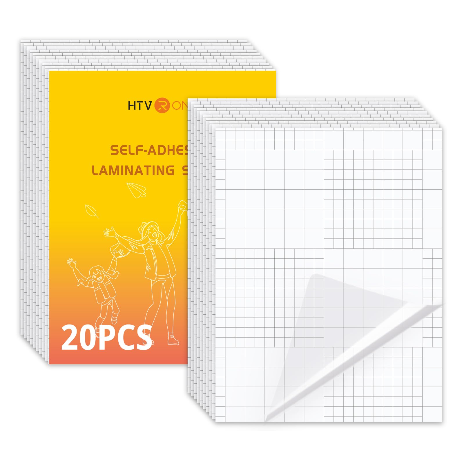 HTVRONT Self-Adhesive Laminating Sheets - 20 Clear Sheets, 9 x 12 Inches, No Machine Needed