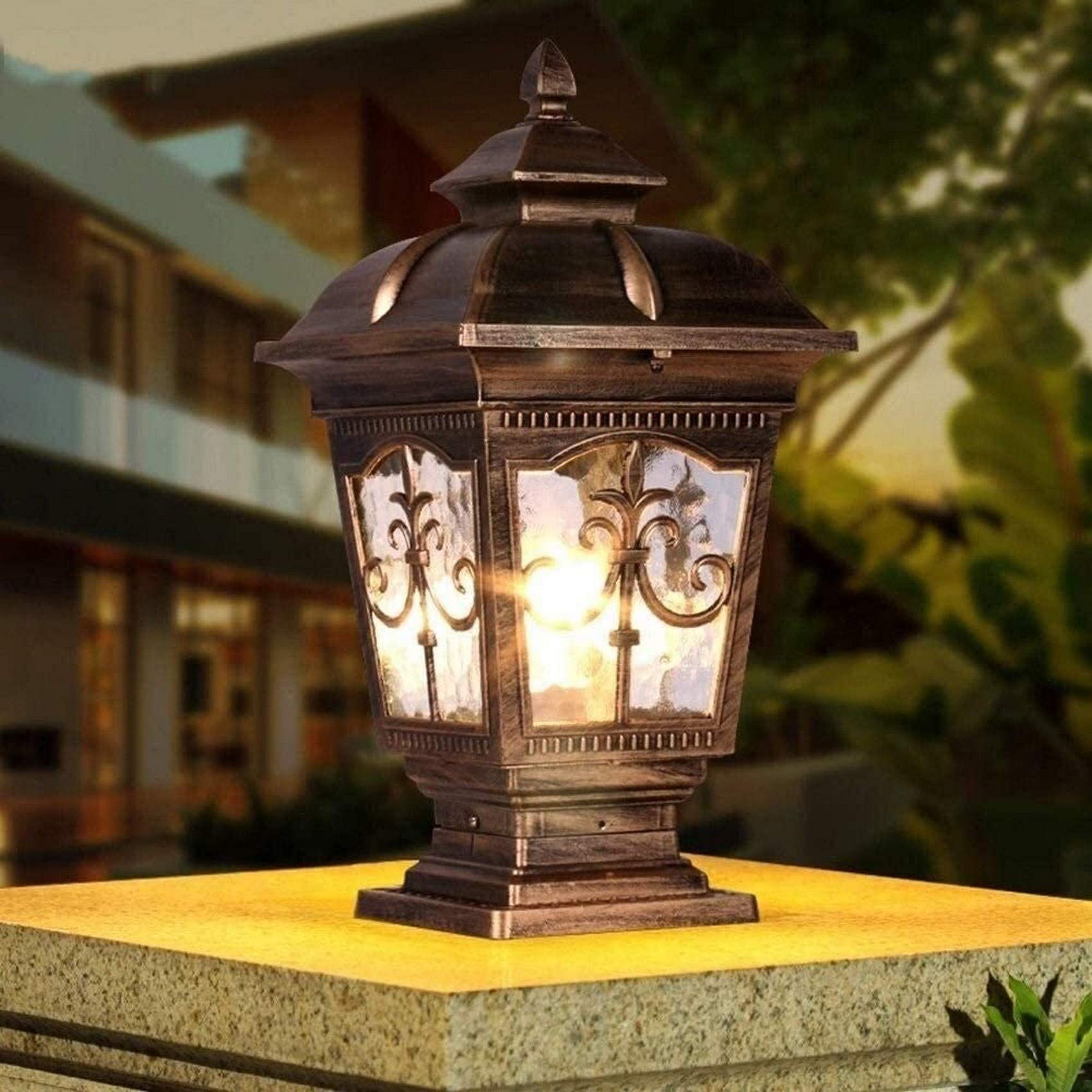 Lampe d'extérieur étanche E27 en aluminium et verre pour éclairage de jardin et cour