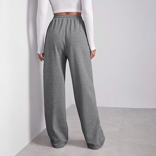 Miniatura 4 de Pantalones deportivos con forro polar para mujer, de cintura alta, color sólido, casuales, pantalones de pierna ancha y rectos