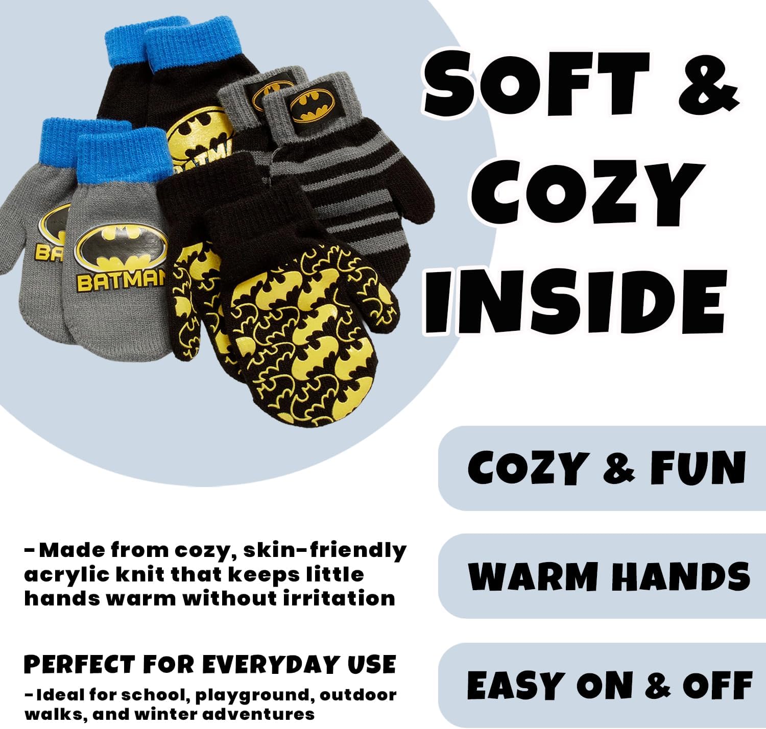 DC Comics Boys 4 Pack Mitten or Glove Set: Batman, Superman, Justice League (2-7) - Image 3