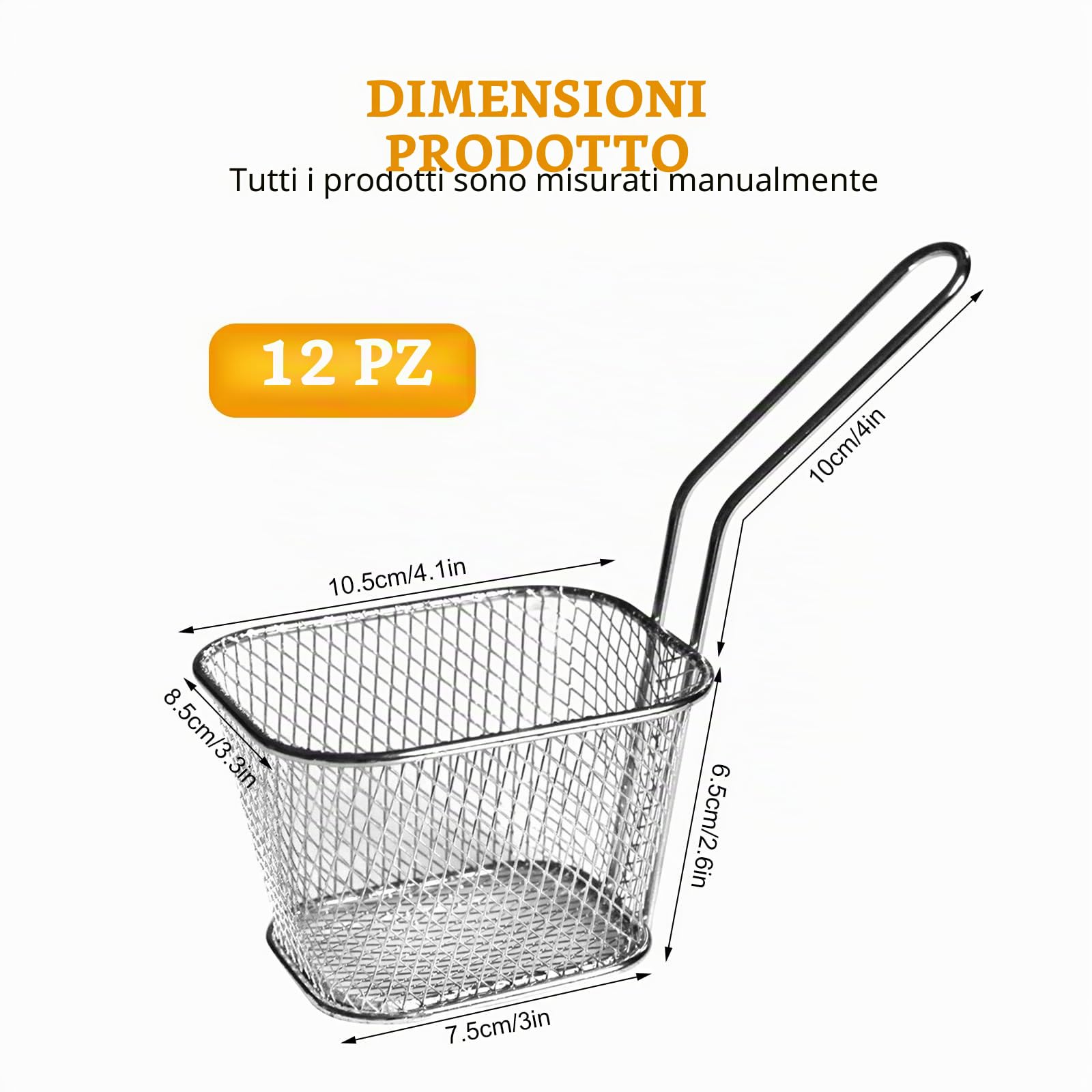Sporgo 12 cestini per patatine fritte: piccoli cestini in acciaio inox color argento, per patatine fritte, cestini con manico, cestino per patatine fritte, anelli di cipolla, pepite di pollo (1)