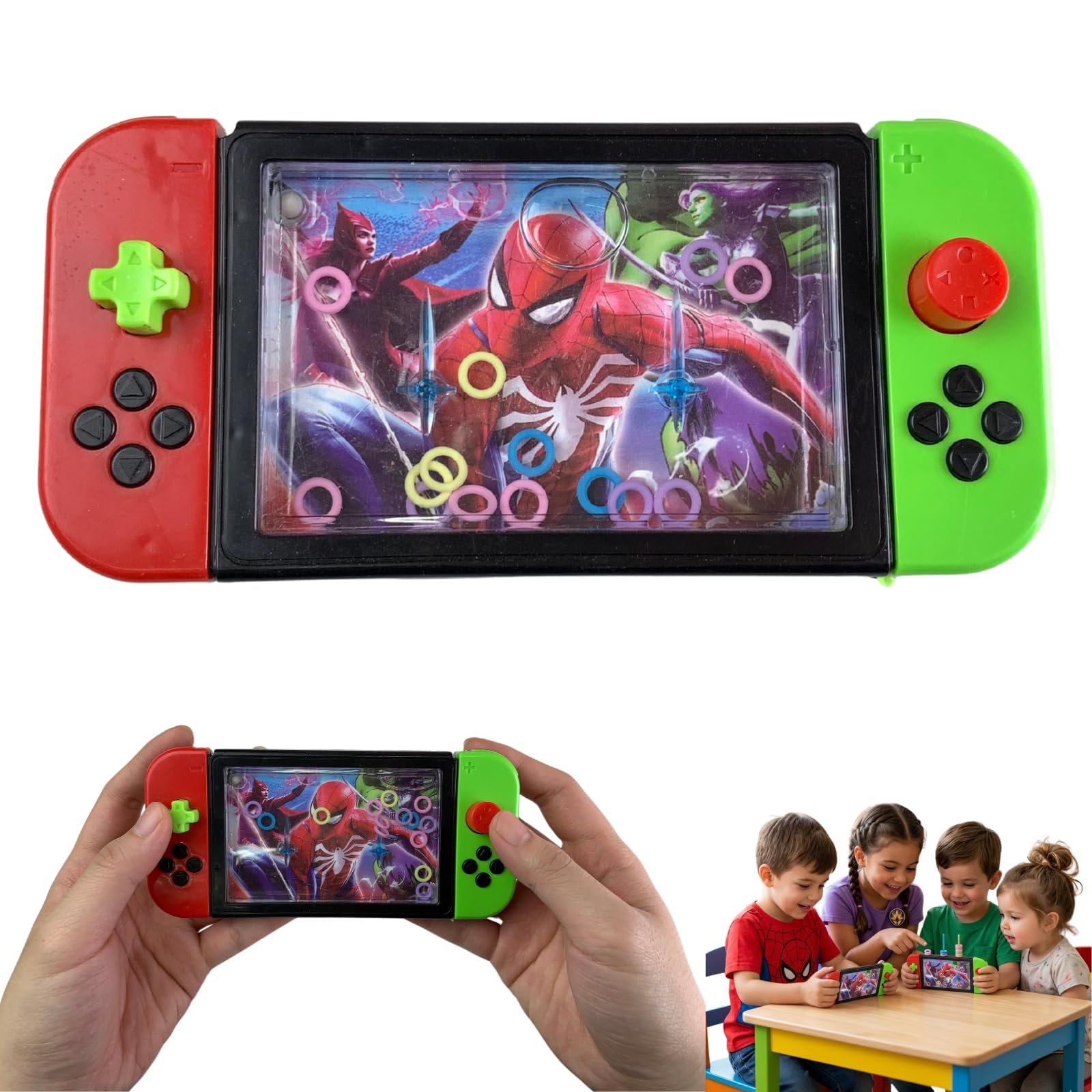Marvel Spiderman Water Ring Game for Kids 3+, Licensed Handheld Travel Toy, Retro Push-Button Interactive Sensory Game, Party Bag Filler, Screen-Free Fun – 15cm — image 1