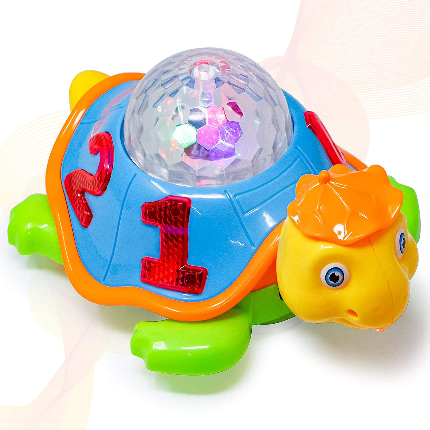 TEMSON Musical Toy for Kids Happy Turtle Bump and Go Dancing Toy Battery Operated Animal Figure with 3D Flashing Light & Sound for Babies