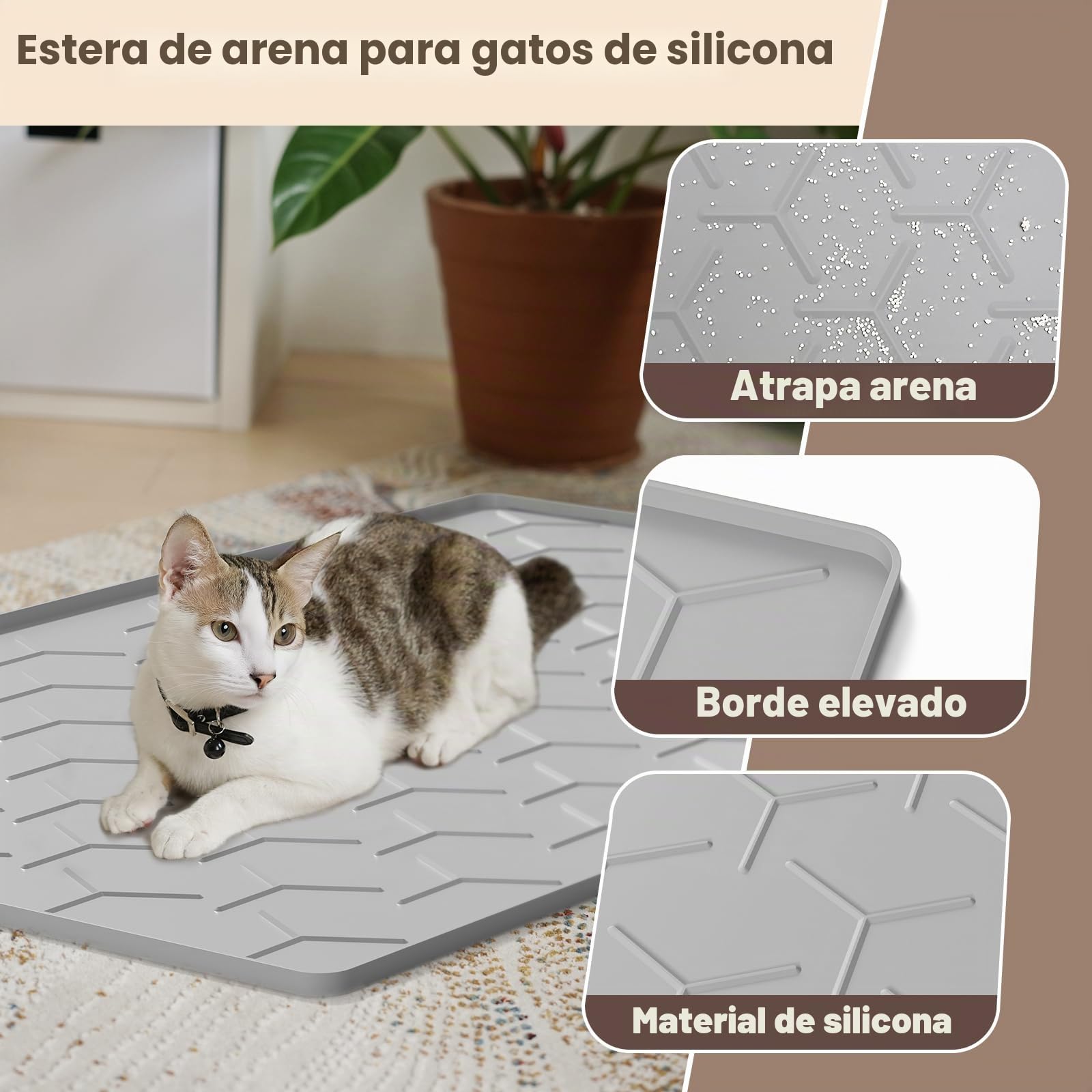 Garoopion Alfombra Grenero Gato, 86x56 cm Alfombrilla Arenero Gato, Silicona Impermeable Alfombra Arena Gatos, Fácil de Limpiar, Gris