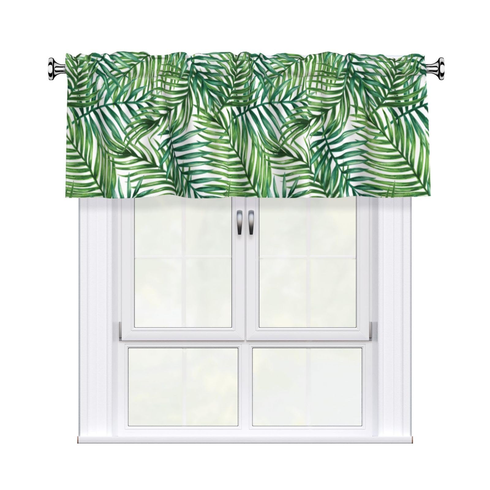 HJFCZH WHJSSF Tropical Palm Tree Leaves Watercolor Prints 54x18in Curtain Valance - Peach Skin Polyester Kitchen Cover with Light Filtering Floral & 3" Rod Pocket